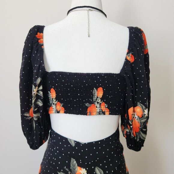 Forever 21 Two Piece Set Orange Fruit Crop Top Wide Leg Pant Black Boho Dot XS M - Picture 6 of 16